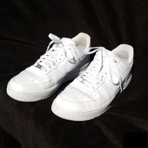 Nike Air Force Ones, all white low-top